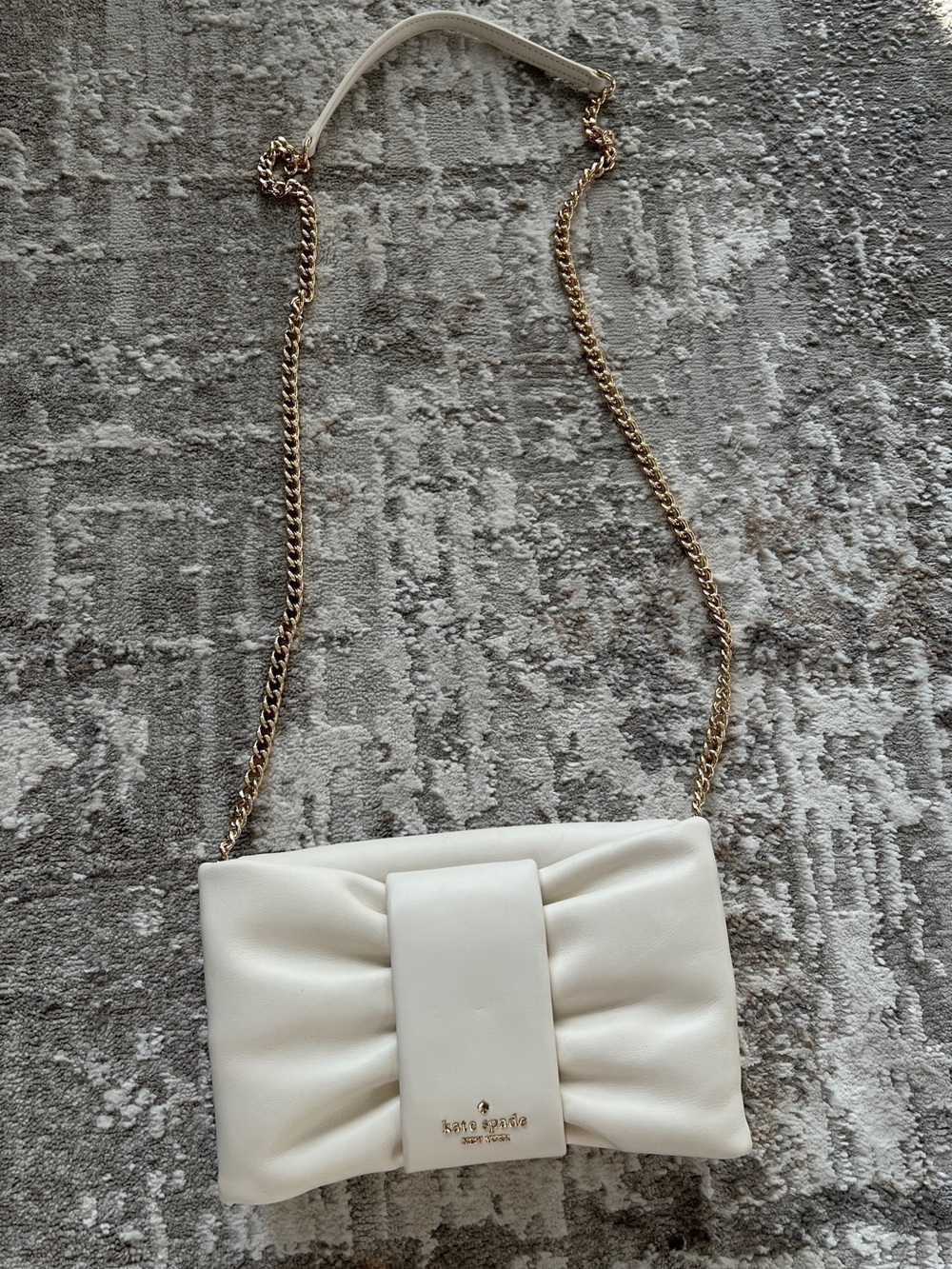 kate spade cream quilted bow crossbody with gold chain